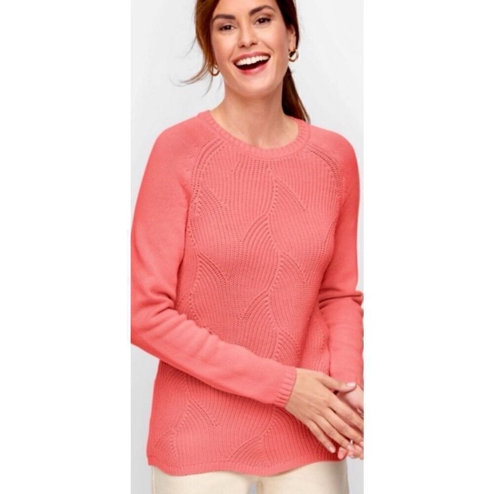 Talbots Plus Pointelle Raglan Sweater Salmon Rose Women’s Size X